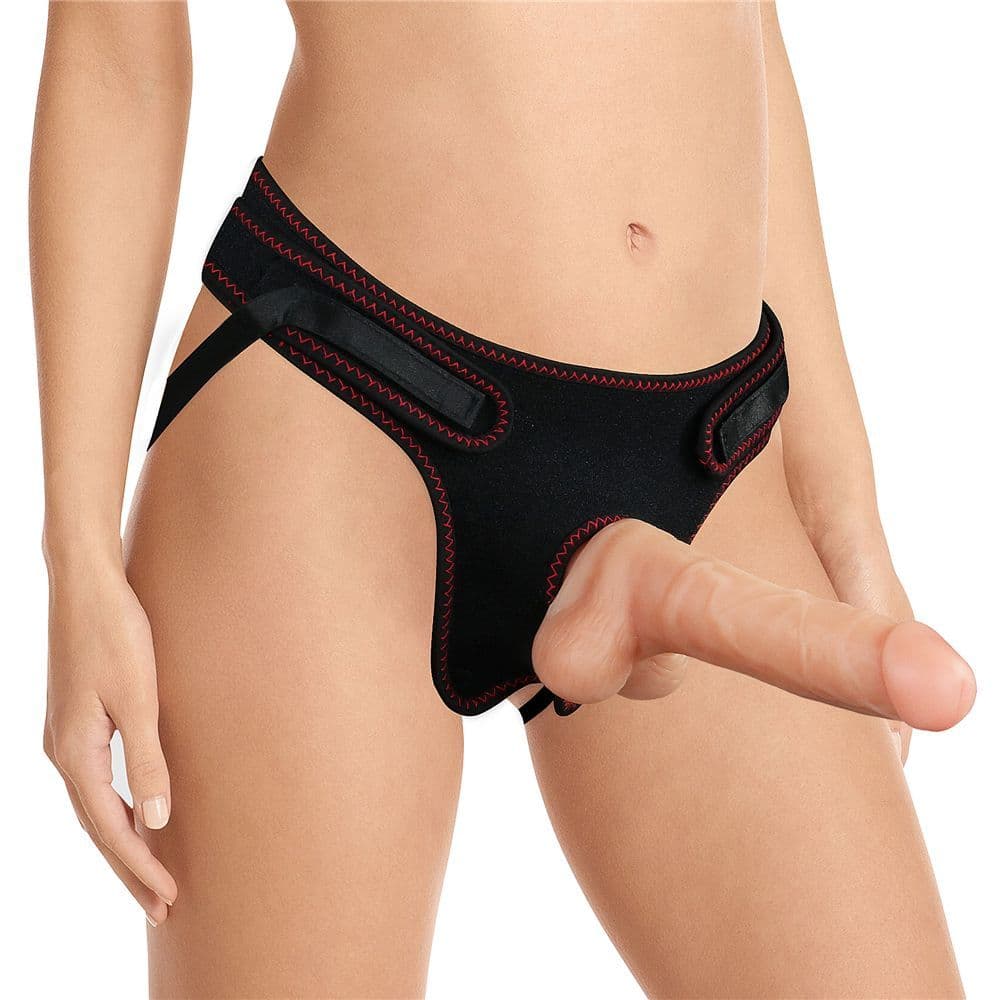 Lovetoy - 束帶連附陰囊7.5"假陽具 - 膚色