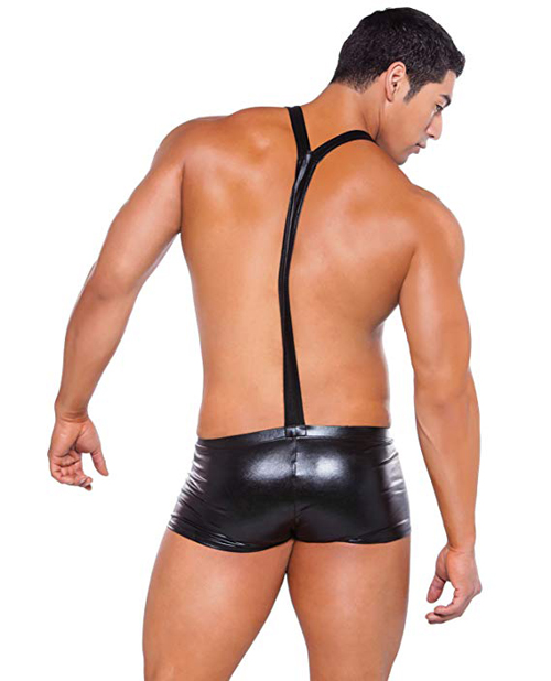 Zeus Wet Look Suspender Shorts Black O/S - View 3