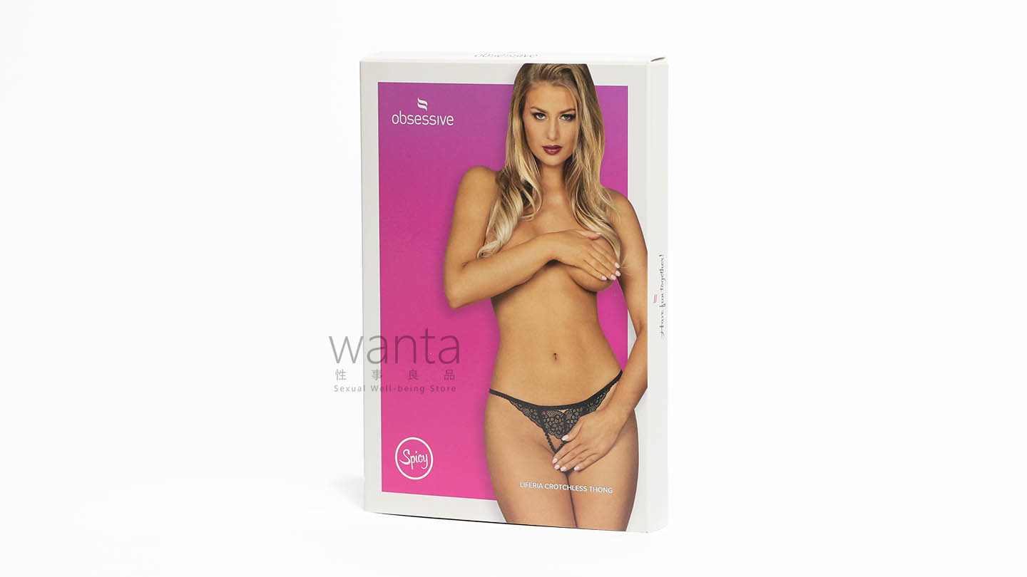 Obsessive Liferia Crotchless Thong - Black - S/M - View 2