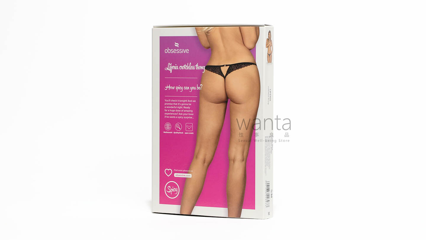 Obsessive Liferia Crotchless Thong - Black - S/M - View 3