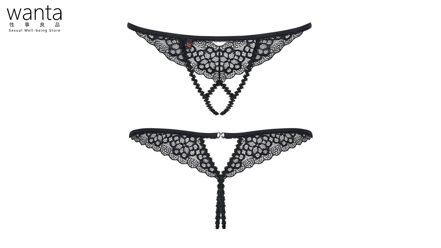 Obsessive Liferia Crotchless Thong - Black - S/M - View 6
