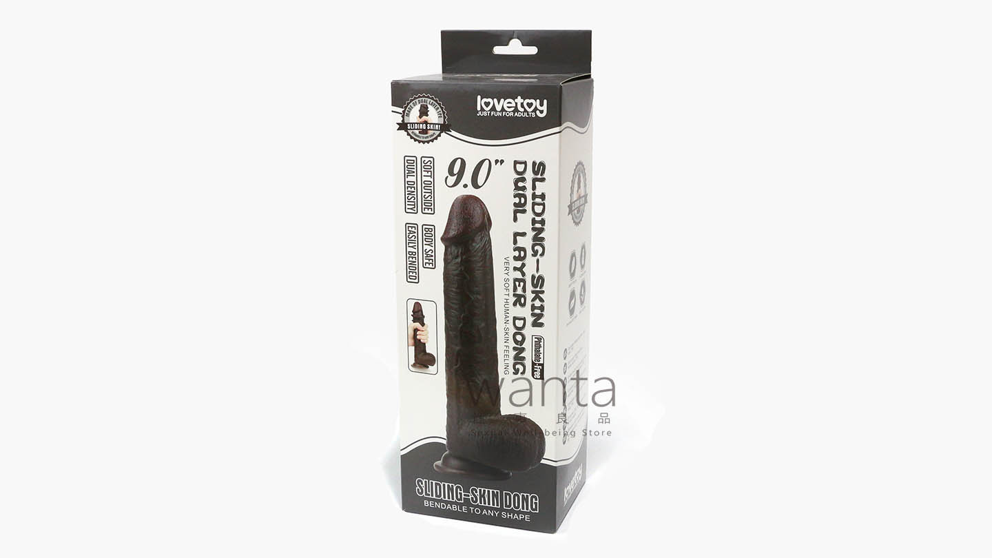 Lovetoy - Sliding Skin Dual Layer Dong - Black - 9 - View 2