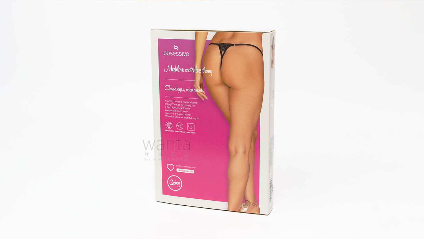 Obsessive Meshlove Crotchless Thong - Black - S/M - View 3