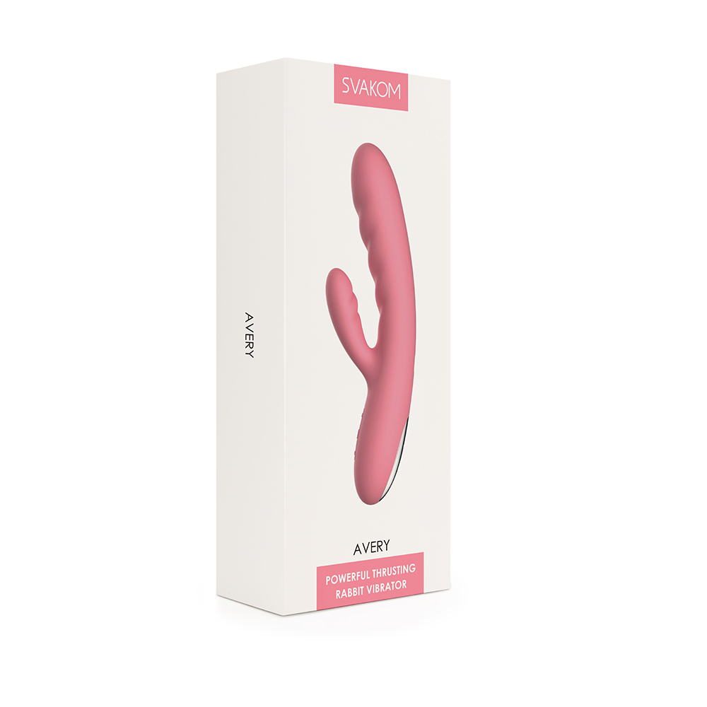 SVAKOM - Avery Thrusting Rabbit Vibrator - Strawberry Pink - View 14