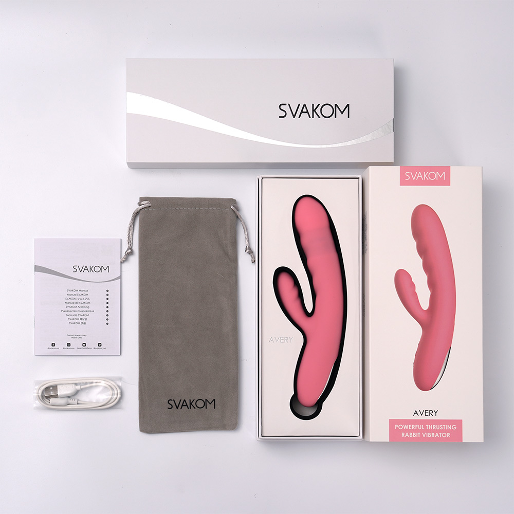 SVAKOM - Avery Thrusting Rabbit Vibrator - Strawberry Pink - View 13