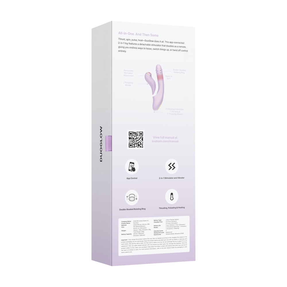 SVAKOM - DuoGlow 抽插連旋轉滾珠按摩棒 配可分拆式陰蒂拍打按摩器 - 丁香紫色 - View 10