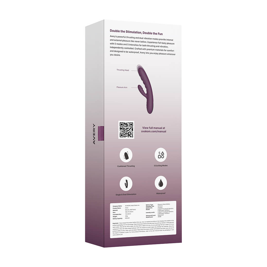SVAKOM - Avery Thrusting Rabbit Vibrator - Lilac - View 7