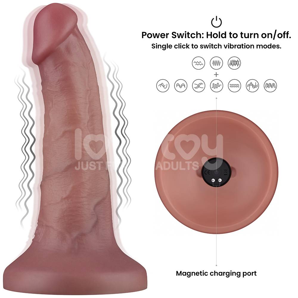 Lovetoy - 6'' 雙層柔軟震動假陽具 - 肉色 - View 15