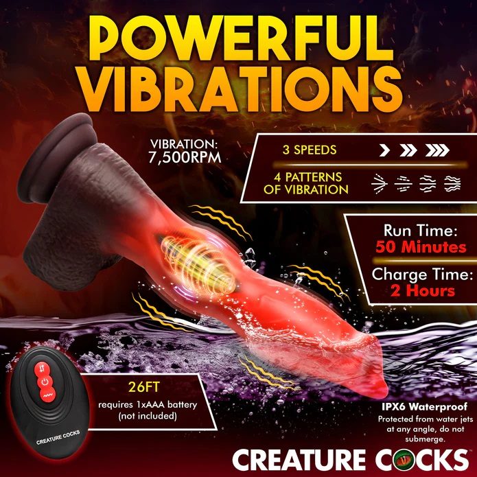 Creature Cocks - 獵犬猛烈抽插震動假陽具 - 黑/紅色 - View 4