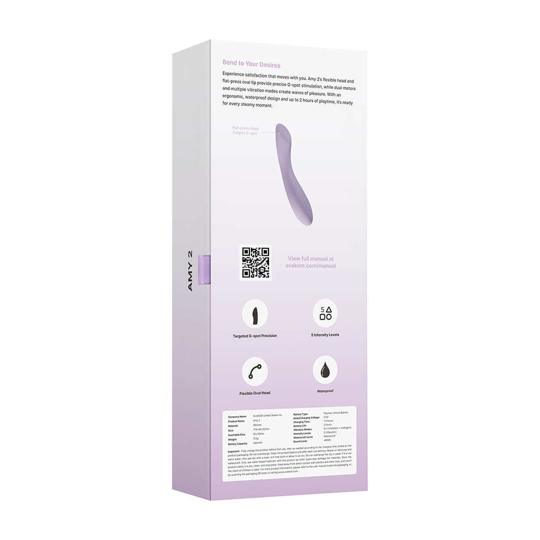 SVAKOM - Amy 2 Flexible G-spot Vibrator - Pastel Lilac - View 14
