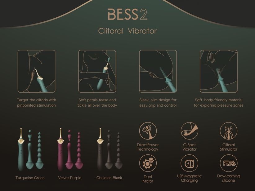 Zalo - Bess 2 Heating Dual Vibrator - Obsidian Black - View 11